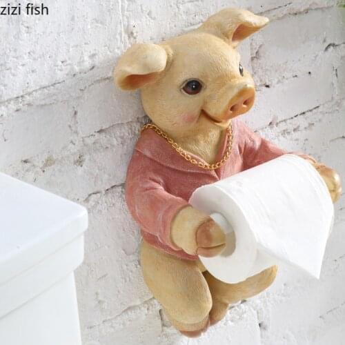 Piggy Roll Holders Resin Simple Style Paper Towel Dispenser Toilet Bathroom Shelf Holder Hook Punch -free Bathroom Decoration