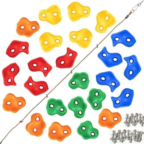 Rock Climbing Holds Set with 9.8Ft Knotted Climbing Rope, Kids Climbing Rocks for Indoor Outdoor Play Set, Rock Wall Grips Kit w