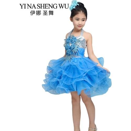 Children Jazz Dance Girl Stage Costumes sequins Cute Tutu performance clothing net yarn skirt Hip Hop Stage Dancing Suits