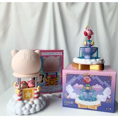 Anime Figurine Kirby Star Pat lights Dream Spring Music Fountain Rotating Kirby Music Box PVC Collection Doll Model Kids Toys