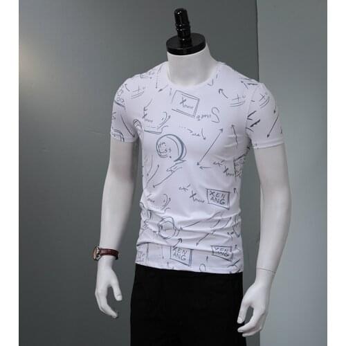 Men Graffiti Print T-Shirt Stretch Cotton Short Sleeve Tshirt Summer Clothing Casual O-Neck Graphic Tops