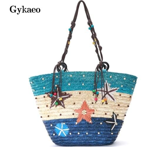 Gykaeo Female Street Fashion Striped Tote Bags Handbags Women Famous Brands Straw Top Handle Handbag Lady Hand Bag Bolsos Mujer