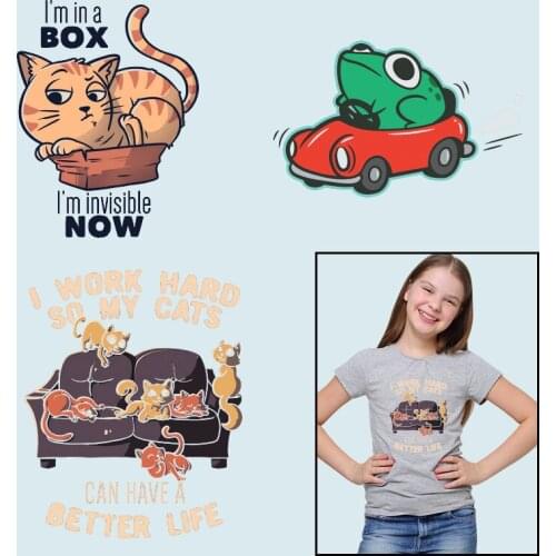Cats Cartoon images Heat Transfer PVC Patch Thermal transfer printing Vinyl Sticker For Clothes Washable DIY Appliques