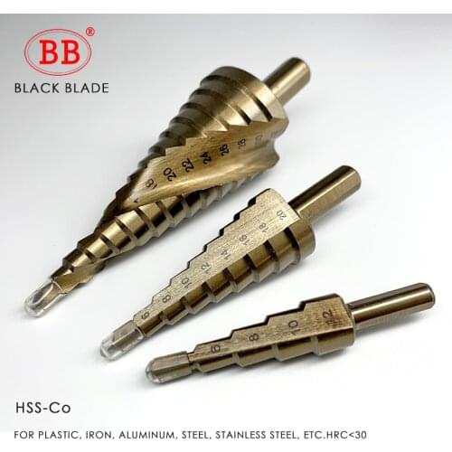 BB Step Drill Bit HSS 4-12 4-20 4-32mm Titanium Coated Cobalt Cone Spiral & Straight Flute for Steel Wood Metal Hole