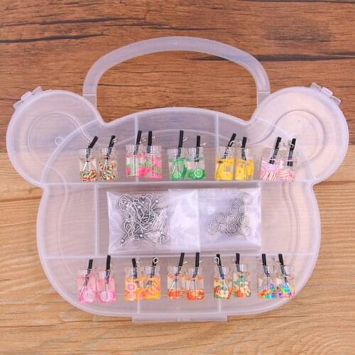 1Box Random 20PCS 10 Styles 3D Fruit Cup Charm Resin Figurine Pendant With Bear Box Material For DIY Jewelry Bracelet Making