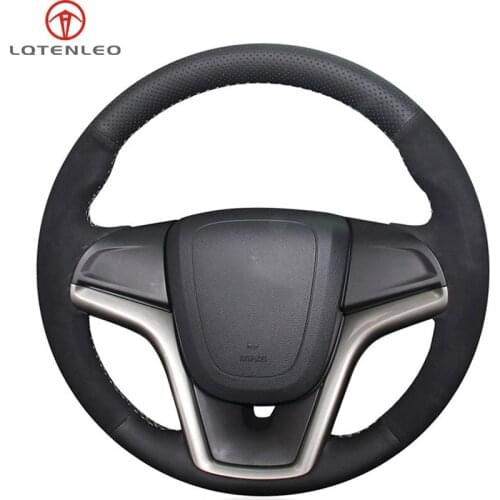 LQTENLEO Black Genuine Leather Suede Steering Wheel Cover For Chevrolet Malibu 2011-2018 Volt Camaro 2011-2015 Aveo 2016-2018