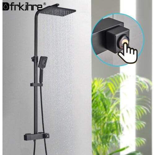Bathroom Matte Black Shower Faucet Set Bath Rainfall Shower System Black Wall Mount Shower Mixer Tap Hot Cold Water Shower Set
