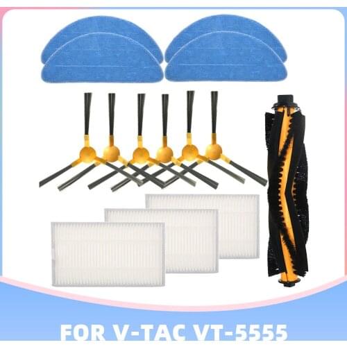 Hepa Filter Main Roller Side Brush Mop Kit Replacement Parts for V-TAC VT-5555 / VT-5556 Robot Vacuum Cleaner Spare Accessories