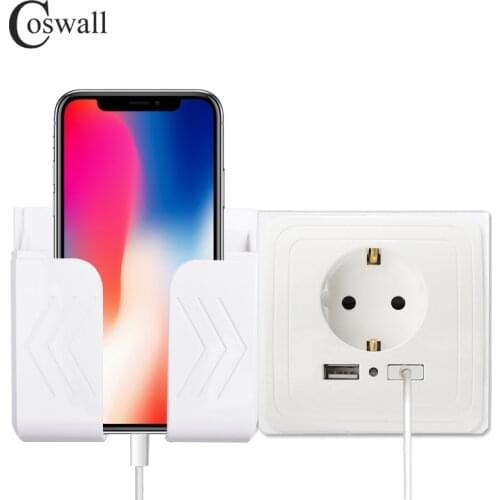 COSWALL Dual USB Port Wall Charger Adapter Charging 2A Wall Charger Adapter EU Plug Socket Power Outlet Panel Grounded Electric
