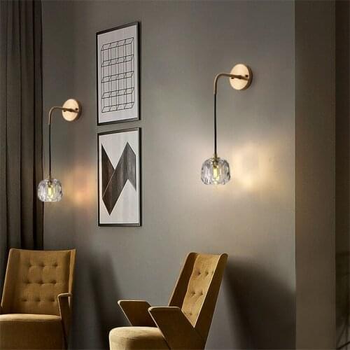 Nordic Crystal Long Line Wall Lamps Bedroom bedside Luxury Copper Hotel Aisle living room Study Wall sconces Lights lighting