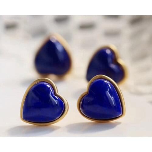 Natural Lapis Lazuli Earrings S925 Sterling Silver Heart Shaped Love Small Ear Studs Heart Shaped Graceful and Cute Earring Orna