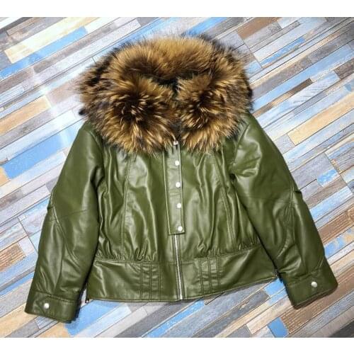 New 2020 Fashion Winter Jacket Women Real Fur Coat 100% Natural Raccoon Fur Collar Outwear Genuine Sheep Leather Duck Down