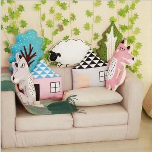 New 35-50cm plush 3d simulation Wolf Sheep Tree House Pattern Pillows Home decoration good quality christmas gift for friend