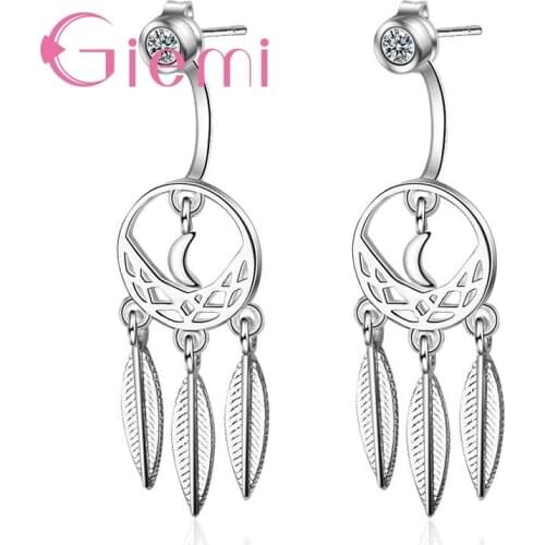 New Arrival Classic Bohemia Style Fashion Feather Pendant Drop Earrings For Women Girls Lady 925 Sterling Silver Hot Earrings