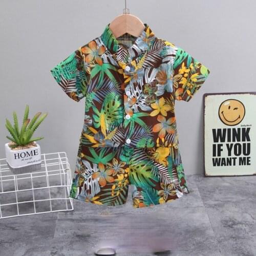 New Boys' Summer Short-sleeved Shirt Suit Beach Fashion Childrens Baby Summer Dress Two-piece Suit Toddler Boy Clothes