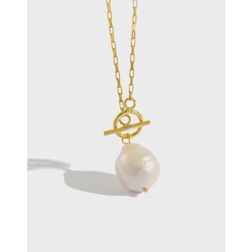 New Real Sterling 925 Silver Womens Necklace Accessories,Natural Freshwater Baroque Pearl Pendants Necklaces Gold Color Jewelry