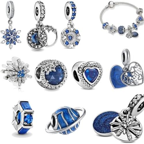 New 925 Sterling Silver Blue Globe Snowflake Hot Air Balloon Clip Charm bead Fit Original Pandora Bracelet DIY Jewelry For Women