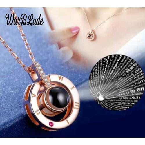 26 Styles Gold Silver 100 languages I love you Projection Pendant Necklace For Women Romantic Love Memory Wedding Necklace
