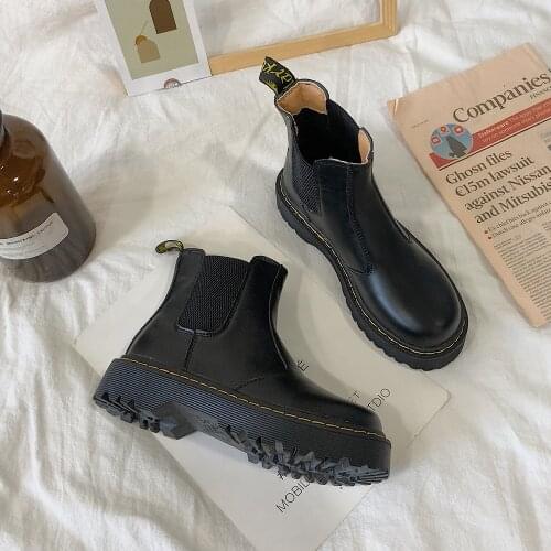 Okkdey Martin Boots Women British Style 2020 New Autumn Retro Wild Thick-soled Increased Chelsea Motorcycle Boots Women Shoes