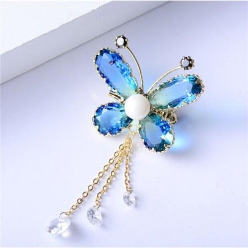 Luxury Gradient Crystry Rhinestone Butterfly Brooches Pins Insect Brooch Wedding Bouquet Decor Tassel Pin Jewelry Christmas Gift