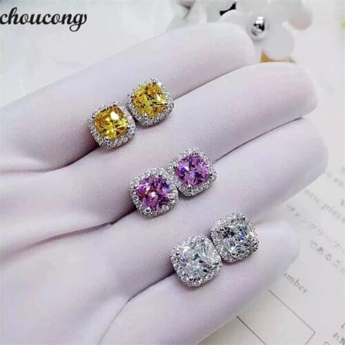 Choucong 2018 cushion cut earring AAAAA zircon cz 925 Sterling silver Engagement Wedding Stud Earrings for women fashion jewelry