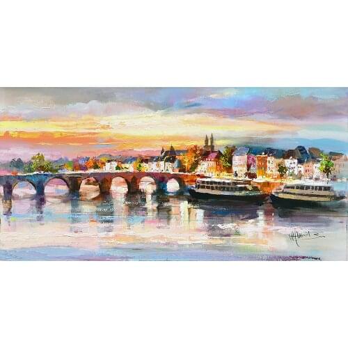 Contemporary art Abstract paintings Landscape Sint Servaas Bridge in Maastricht Willem Haenraets hand painted Canvas artworks