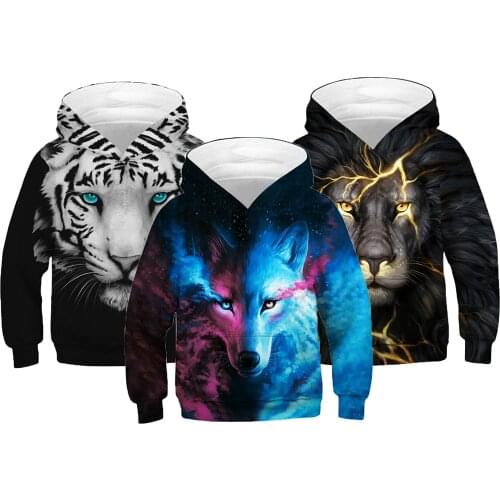 Lion Wolf Tiger Unicorn Hoodies For Boy Girl Teens Spring Hooded Boys Sweatshirt Kids Sportswear Clothes Children Pullover Tops