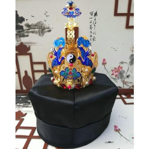 Unisex high quality Hexagonal hat taoism Taoist priest tai chi cap taoism pagoda alloy Taiji crane crown