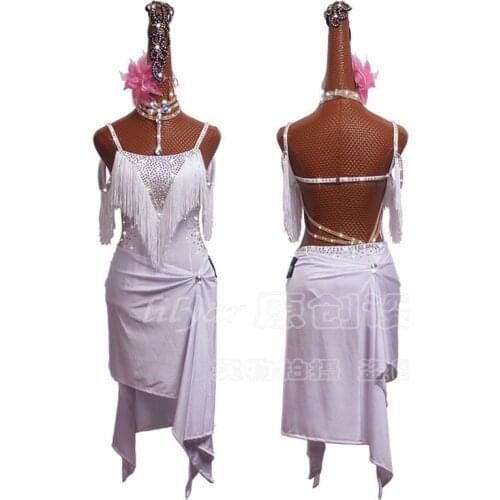 Latin Dance Dress Latin Skirt Competition Dress Costumes Performing Dress Sparkly Rhinestones Customize White Lunba Dance Skirt