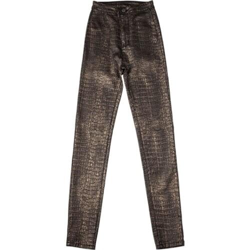 Women Jeans High Waist Print Croco Faux PU Leather Sexy Bodycon Fashion Female Pencil Pants Slim Skinny Womans Trousers C3078