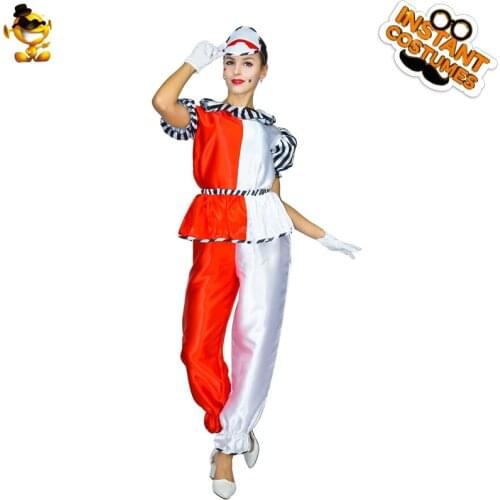 Women Funny Clown Cosplay Costume Halloween Adult Party Performance Clothing Carnival Fancy Dress Fashion Red White Clown Suit
