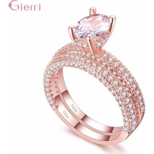 Luxurious Engagement 925 Silver Cubic Zircon Finger Rings for Women Wedding Rings Female Anel Austrian Crystals Jewelry