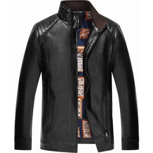 Winter thickening motorcycle leather jacket men jaqueta de couro masculino business casual stand collar mens leather jackets