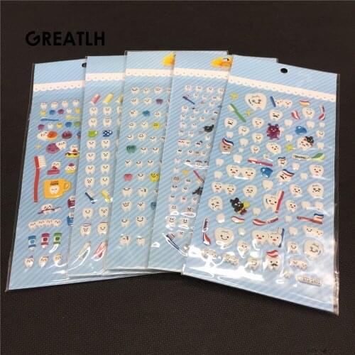 Dental Cute molar shaped cartoon teeth tooth fairy puffy plastic sticker for Dental gift kids scrapbook