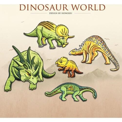 1pc dinosaur embroidered Patches for Clothing iron on Embroidery Stickers Clothing Applique Decoration carton Badge dinosaurs