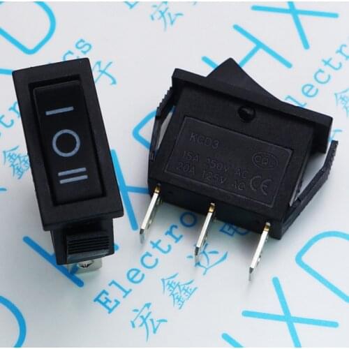 10pcs/lot Ultra-thin three feet and three files KCD3-3PD 16A rocker switch Black three feet three files 30*13.6mm