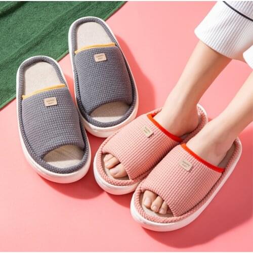 2021 New Spring Home Cotton Slippers All Season Flip Flops EVA Hemp Indoor Women Couples Men Thick Sole Japanese Style