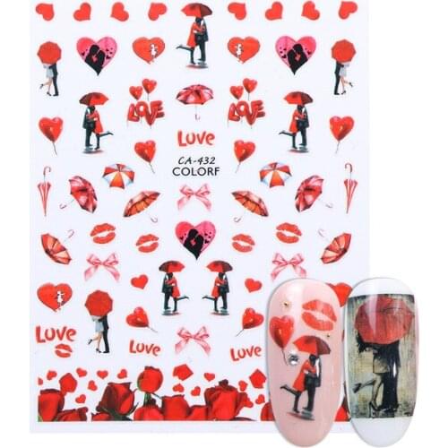 3DWater Transfer Nail Applique Romantic Kiss Red Love Rose Valentine Style Design Gel Polish Nail Decoration Accessories CA428