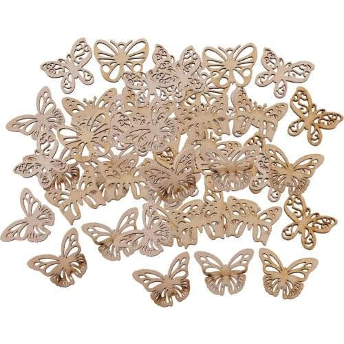 50pcs Hollow Wooden Butterflies Cutouts Wooden Craft Embellishments Scrapbooking Wood Art Wedding Decoration Kids DIY Toys