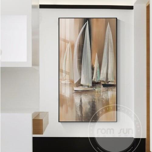 Abstract Brown Sailboat Canvas Painting Nostalgic Wall Art Picture for Living Room Bedroom Aisle Decor Nordic Posters and Prints
