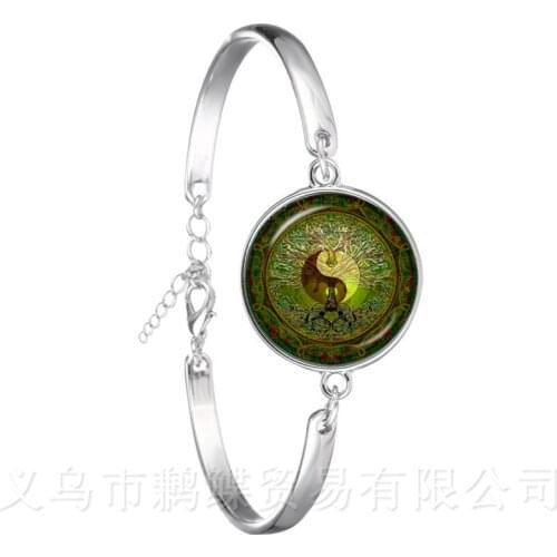 2018 Yin Yang Peace Tree of Life Glass Time Gem Bracelet Tai Chi Trendy Glass Dome Silver Plated Chain Bangle For Women Gift
