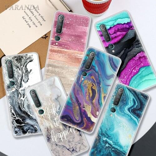 Water Blue Glitter Gold Print Case For Xiaomi Mi 11 Poco X3 NFC 9T 10T Note 10 Lite 5G 10s CC9e M3 A2 Translucent Phones Cover