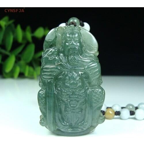CYNSFJA Real Rare Certified Natural A Grade Burmese Jadeite Amulets Guangong Green Jade Pendant Hand Carved Wonderful Gifts