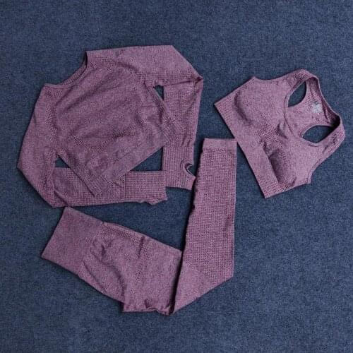 Womens Seamless Fitness Suit Workout Suit Fitness Suit Long Sleeved Bra Top High waisted Running Leg Trousers Women