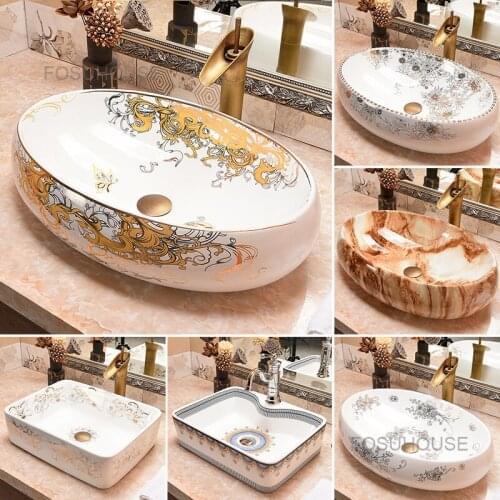 European Ceramic Table Basin Square Bathroom Washbasins Luxury Bathroom Sinks Household Kitchen Washing Sinks Bathroom Washbasin