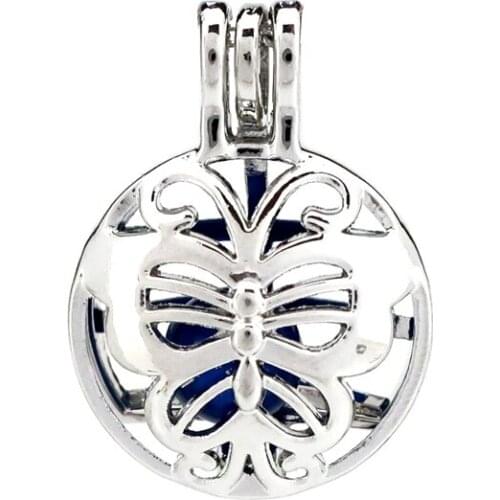K805 5pcs/lot Silver Alloy Butterfly Beads Cage Pendant Locket Fairytale Party Essential Oil Diffuser