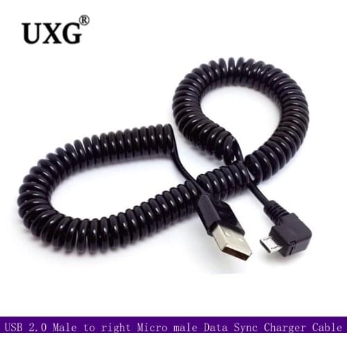3M/10FT 90 degree right elbow Spring Coiled USB 2.0 Male to usb Micro Data Sync Charger Cable for Android mobile phones