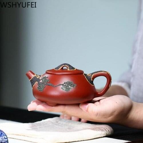 Chinese Yixing purple clay tea pot Handmade stone scoop teapots filter Raw ore beauty kettle customized gifts Authentic 210ml
