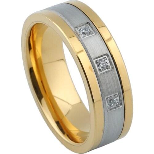 Classic Alliance Tungsten Ring For Men And Women promise wedding rings with 3 cz stone Gold color mens jewelry