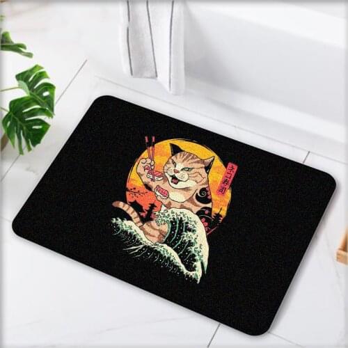 Japan Style Samurai Cat Pad Plush Doormat Floor Mat Door Mats Kitchen Carpet Non-slip Soft Living Room Bedroom Carpets 3D Print